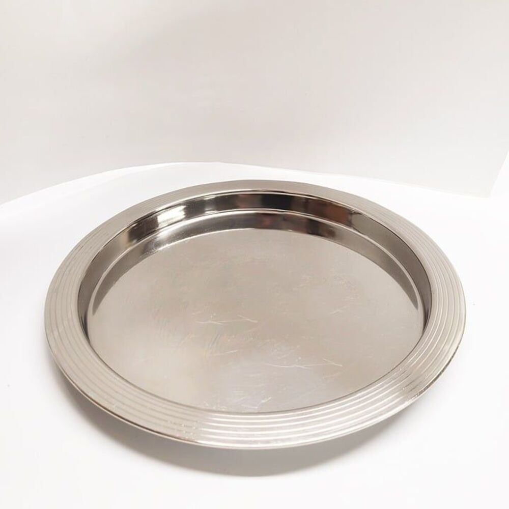 Pier 1 Stainless Steel Round Serving Tray Platter 14 Inch Metallic Home Decor